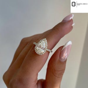 2 TW Pear Cut Lab Diamond Wedding Ring, Halo Engagement Ring, Pear Cut Diamond Ring for Women, Platinum Diamond Ring, Anniversary
