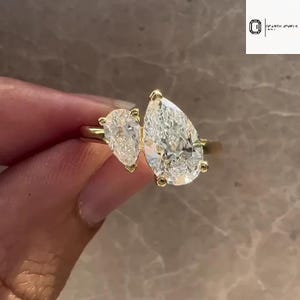 Double Tear Drop Pear Cut Lab Diamond Engagement Ring | Two Stone Toi Et Moi Ring | 14K Solid Gold Wedding Ring | Promise Ring | You and Me