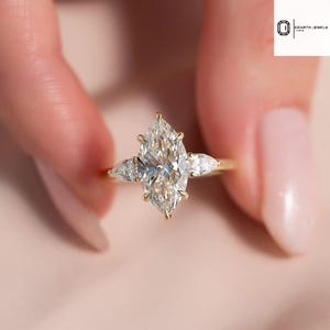 1.30 CT Marquise Diamond Engagement Ring, E/VS Lab Created Diamond, Three Stone Wedding Ring, Diamond Propose Ring, Anniversary Gift for Her