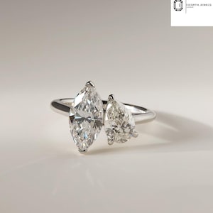 Toi ET Moi Diamond Engagement Ring, Pear Diamond Wedding Ring, Teardrop Diamond Ring, Two Stone Lab Diamond Ring, Anniversary Rings