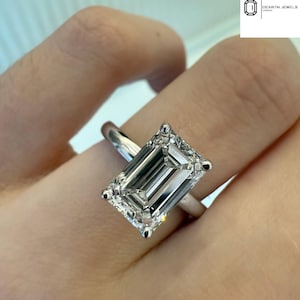 2.0 Carat Emerald Cut Lab Diamond Solitaire Engagement Ring - 925 Silver Wedding Anniversary Gift
