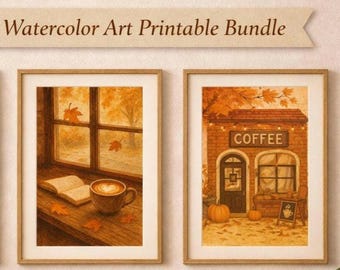 Cozy Fall Coffee Prints | Watercolor Autumn Cafe Wall Art (Digital Download)