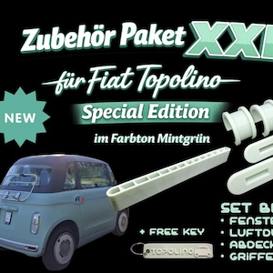 Juego de accesorios XXL premium para Fiat Topolino: piezas de PETG impresas en 3D | Ajuste perfecto y robustez | Edición especial en verde pastel