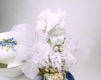 Assemblage Art Doll Angel "White Angel"  Assemblage Art Doll, Blue Willow Assemblage Angel, Fairy