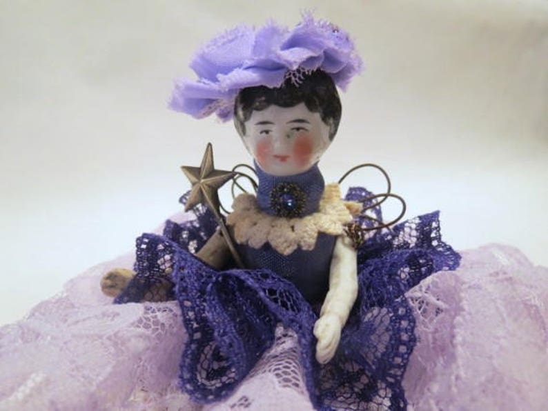 Assemblage Angel Royal Purple Assemblage Art Doll, Antique Doll Parts, vintage Style Art Doll image 1