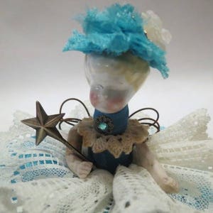 Assemblage Angel Turquoise Assemblage Art Doll, Antique Doll Parts, Vintage Style Art Doll image 3