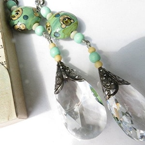 Crystal Teardrop Ceiling Fan Pulls: Lampwork Beads, Antiqued Silver Caps