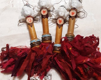 Assemblage Ornament, Art Doll Ornament "Red Queen"