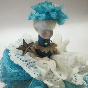 Assemblage Angel Turquoise Assemblage Art Doll, Antique Doll Parts, Vintage Style Art Doll image 4