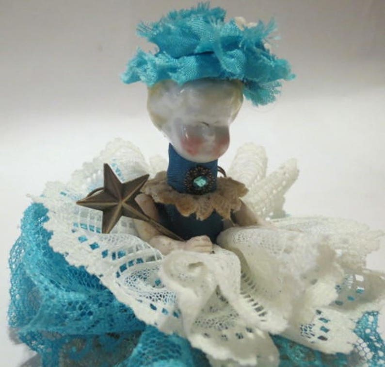 Assemblage Angel Turquoise Assemblage Art Doll, Antique Doll Parts, Vintage Style Art Doll image 4