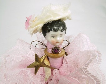 Assemblage Angel "Lacy Pastel Pink"  Assemblage Art Doll, Antique Doll Parts, Vintage Style Art Doll