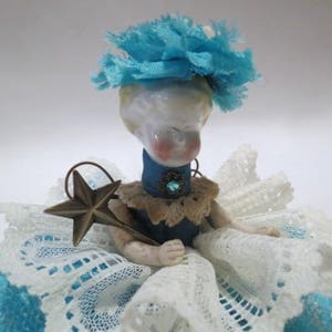 Assemblage Angel Turquoise Assemblage Art Doll, Antique Doll Parts, Vintage Style Art Doll image 1