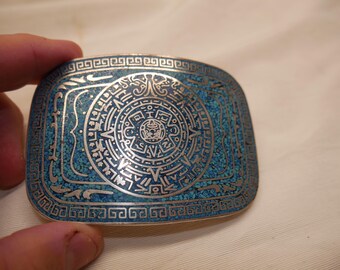 Stara, elegancka klamra do paska Taxco Mexico Western ze srebra próby 925 i turkusu