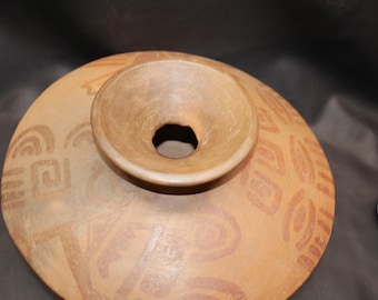 Enorme vintage Heron Martinez Mendoza Native American Indian geometrische potvaas met hagedissenoog en zonmotief - gesigneerd