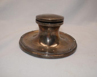 Tintero antiguo de plata esterlina, circa 1888, Birmingham, Inglaterra, mkd. Ancla León O
