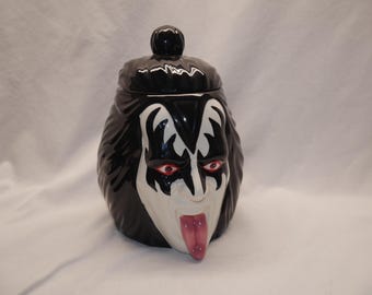 Tarro para galletas vintage Kiss Gene Simmons Kiss Army en blanco y negro