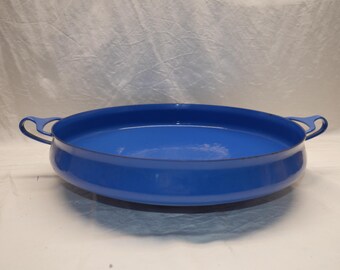 gran mediados de siglo moderno Jens Quistgaard Dansk Cobalt Blue Paella 13.5" Esmalte Kobenstyle mango Pan
