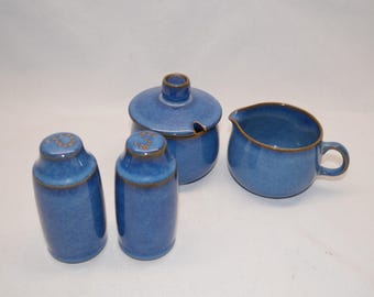 4-delat Denby English Blue salt- och pepparkarset med grädde och socker