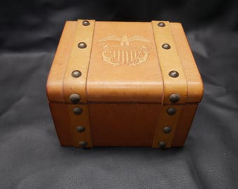 Chantiko Leather US Navy Military Eagle Anchor Civil War Insignia Box w/ Brass Tacks