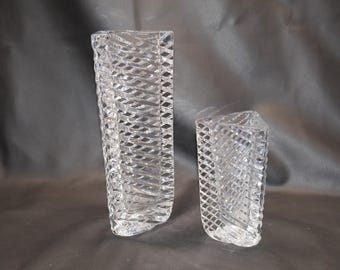 2 Jarrones de cristal triangular geométricos Rogaska Derry Cut de alta calidad