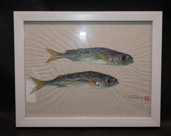 Magnífica pintura asiática china de peces pintada a mano por Rocky - firmada dos veces