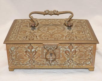 Antike Jugendstil Messing Repousse Schmuckschatulle Schatulle Erhard & Shone Deutschland um 1900