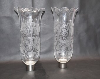 2 vintage bamboe van Baccarat met bloemen geëtste Franse kunst glazen lamp globe s