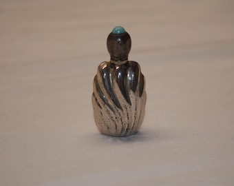 Botella de rapé/perfume vintage fina de plata de ley y turquesa