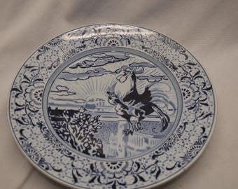 Plato de aceite vintage con gallo azul y sol naciente Seto Rooster, plato de cerámica Zbura Zara de BU D