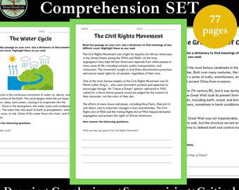Ensemble de feuilles de travail de lecture de 4e à 5e année-4e et 5e années - Activités de compréhension imprimables pour la classe et l'école à la maison-Téléchargement instantané