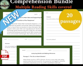5th-6th Grade Reading Comprehension Worksheet Bundle - Printable Reading Passages 5th 6th Grade - Grade 5-6 Reading Activity Bundle