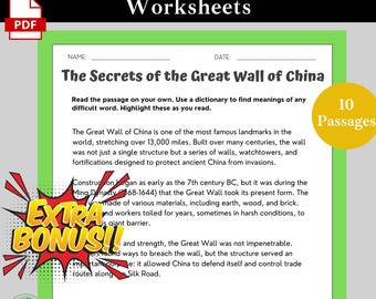 Feuille de travail de compréhension en lecture de 5e année - Activités de lecture - Passages de compréhension avec activités - Lecture à la maison de 5e année imprimable