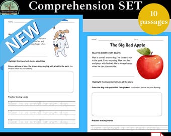 Passages de compréhension de lecture de la maternelle à la 1re année - Feuilles de travail de compréhension de lecture de première année - Activités d'apprentissage imprimables pour les enfants