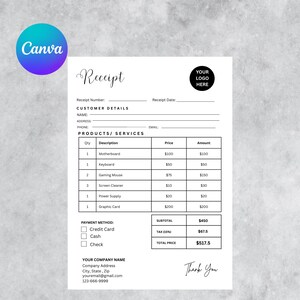 Editable Receipt Template. Small Business Digital Receipt. Receipt Form. Customer Receipt. Sales Receipt. Canva Templates. Instant Download