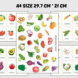 30 cartes de fruits et légumes, cartes-éclair Montessori, cartes préscolaire, cartes éducatives imprimables, téléchargement immédiat