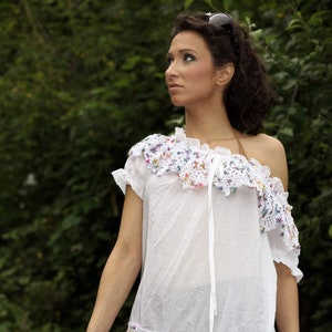 White Blouse, Lace Blouse, Off Shoulder Top, Edwardian Blouse, Crochet Blouse, Cotton Lace Top, Minimalist Top, Folklore Clothing, Boho Top