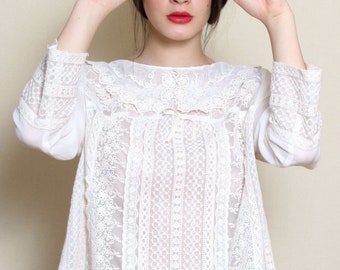 Edwardian Blouse, Plus Size Clothing, White Blouse, Bohemian Clothing, Lace Top, Crochet Clothing, Bridal Top, Boho Blouse, Wedding Top