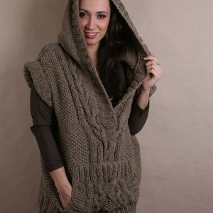 Hand Knitted, Hooded Hoodie, Women Vest, Hooded Vest, Steampunk Clothing, Sleeveless Top, Organic Vest, Wool Vest, Elven Clothing, Vest Top image 2