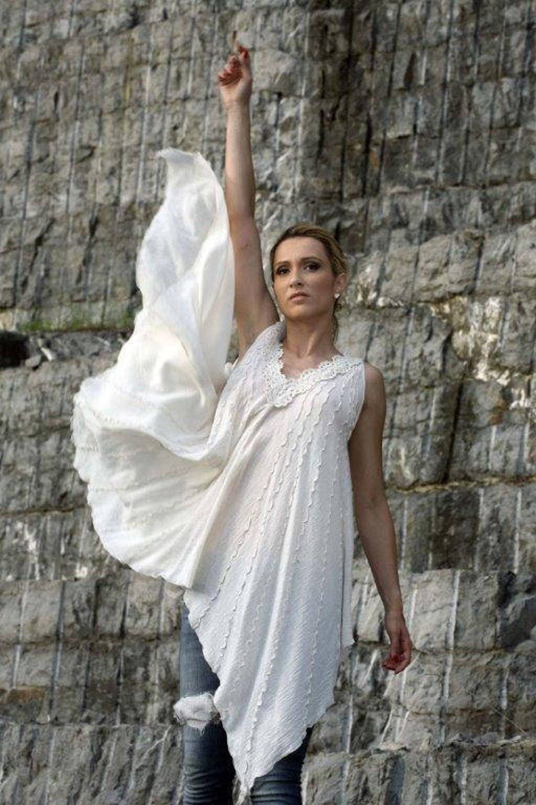 Women White Tunic, Plus Size Wedding Dress, Greece Dress, Boho