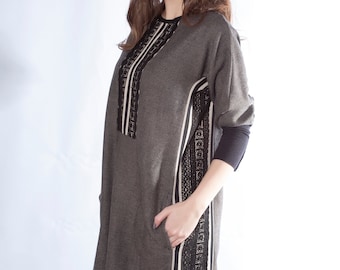 Lace Dress, Wool Dress, Winter Dress, Dark Gray Dress, Plus Size Clothing, Oversized Dress, Knee Length Dress, Plus Size Dress, Folklore