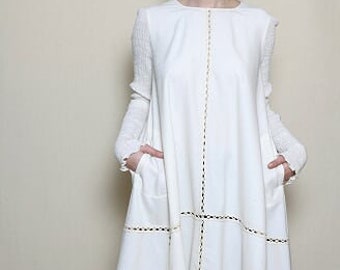 Dress For Women, off white Dress, Wool Dress, Winter Dress, Wool Clothing, Plus Size Dress, Edwardian Clothing, Alternative Wedding Dress