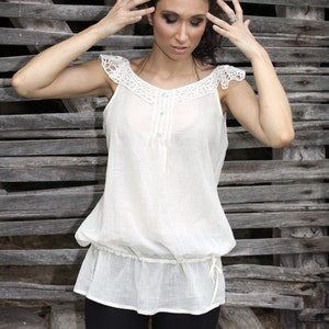 Cotton Tunic Top, Summer Top, White Top, White Lace Top, White Tank, Women Top, Lace Tank, Summer Clothing, Cotton Top, Summer Wedding Top