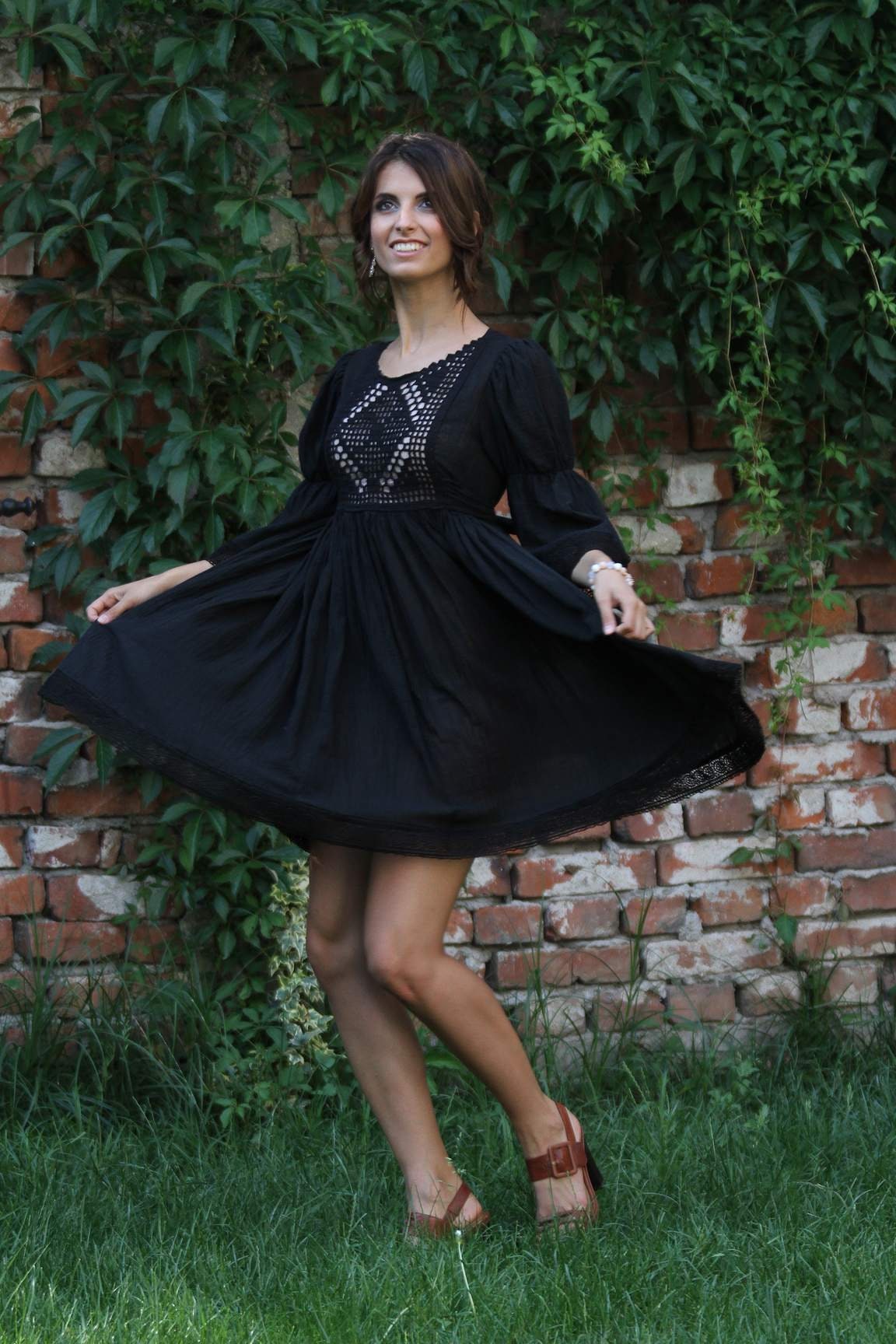 Black Dress, Cotton Dress, Black Lace Dress, Summer Dress, Short Black Dress, Little Black Dress, Festival Clothing, Handmade Dress, Gothic