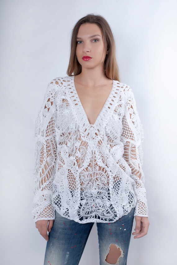 white sheer blouse plus size