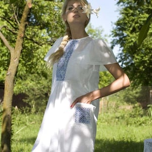 White Summer Dress, Bohemian Tunic Dress, Cotton Dress, Hippie Wedding Dress, Short Dress, Folklore Clothing, Loose Dress, Fashion Dress