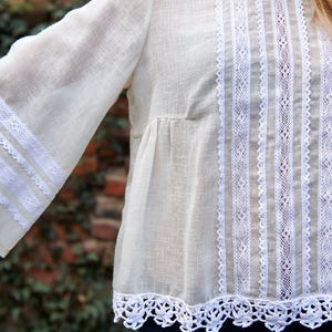 Linen Tunic, Linen Blouse, Plus Size Linen, Linen Clothing, White Sheer Blouse, Edwardian Clothing, See Through, Linen Lace Blouse image 5