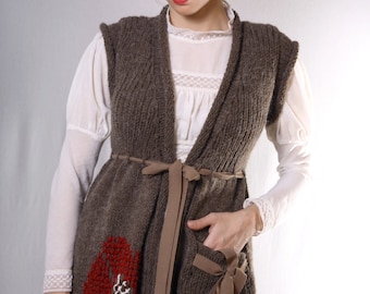 Women Cardigan, Sleeveless Sweater, Ethno Clothing, Winter Cardigan, Casual Sweater, Embroidered Cardigan, Wool Sweater, Organic Clothing
