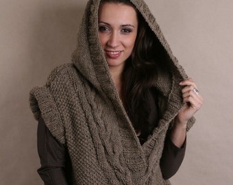 Hand Knitted, Hooded Hoodie, Women Vest, Hooded Vest, Steampunk Clothing, Sleeveless Top, Organic Vest, Wool Vest, Elven Clothing, Vest Top
