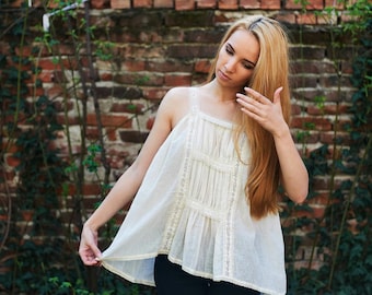 White Tunic, White Summer Top, White Lace Top, Plus Size Clothing, Ivory Top, Summer Tunic Top, Sheer Tunic, Summer Tank, Edwardian Clothing