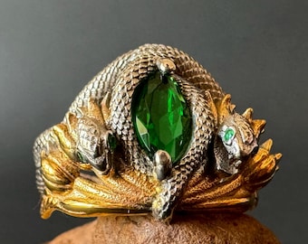 Smaragd Ring von Barahir, Zwei Schlangen Ring, Massiv 925 Sterling Silber Gothic Fantasy Schmuck